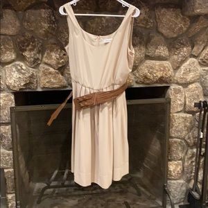Beige dress with a leather belt, size 12
